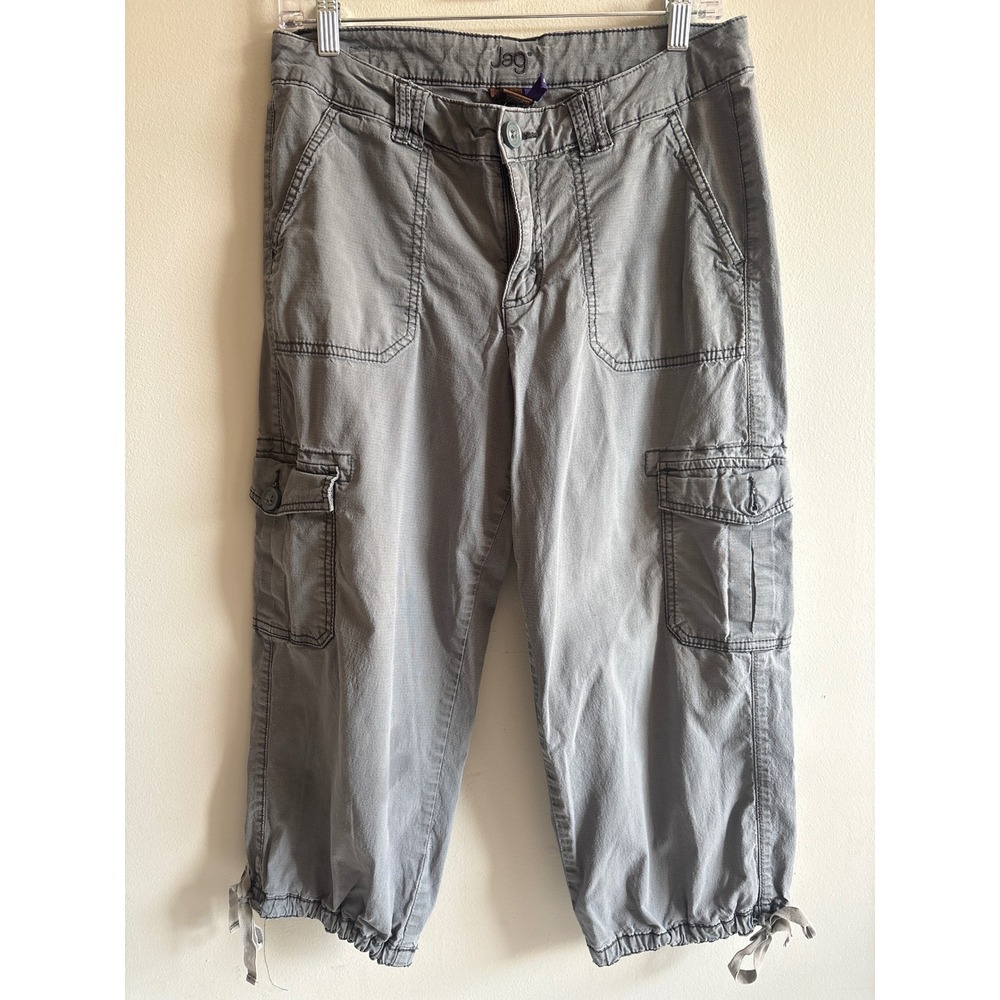 Jag Stretch Gray Cargo Capri Pants Size 10 Y2K Style